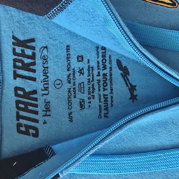 Womens Star Trek Spock Ears Blue Hoodie Jacket, Size Large - Picture 3 of 6